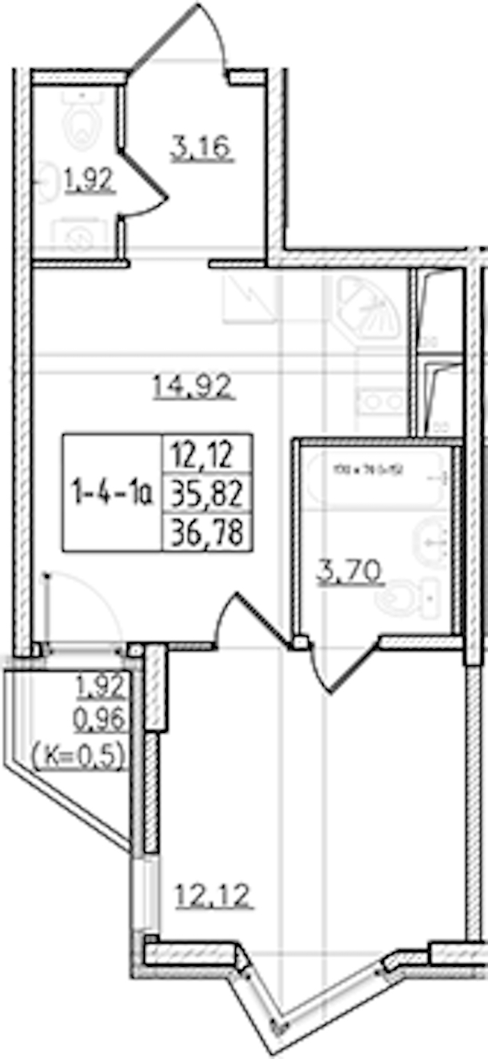 1-комнатная квартира 36.78 м², 7/19 эт., ЖК «Мурино Клаб»